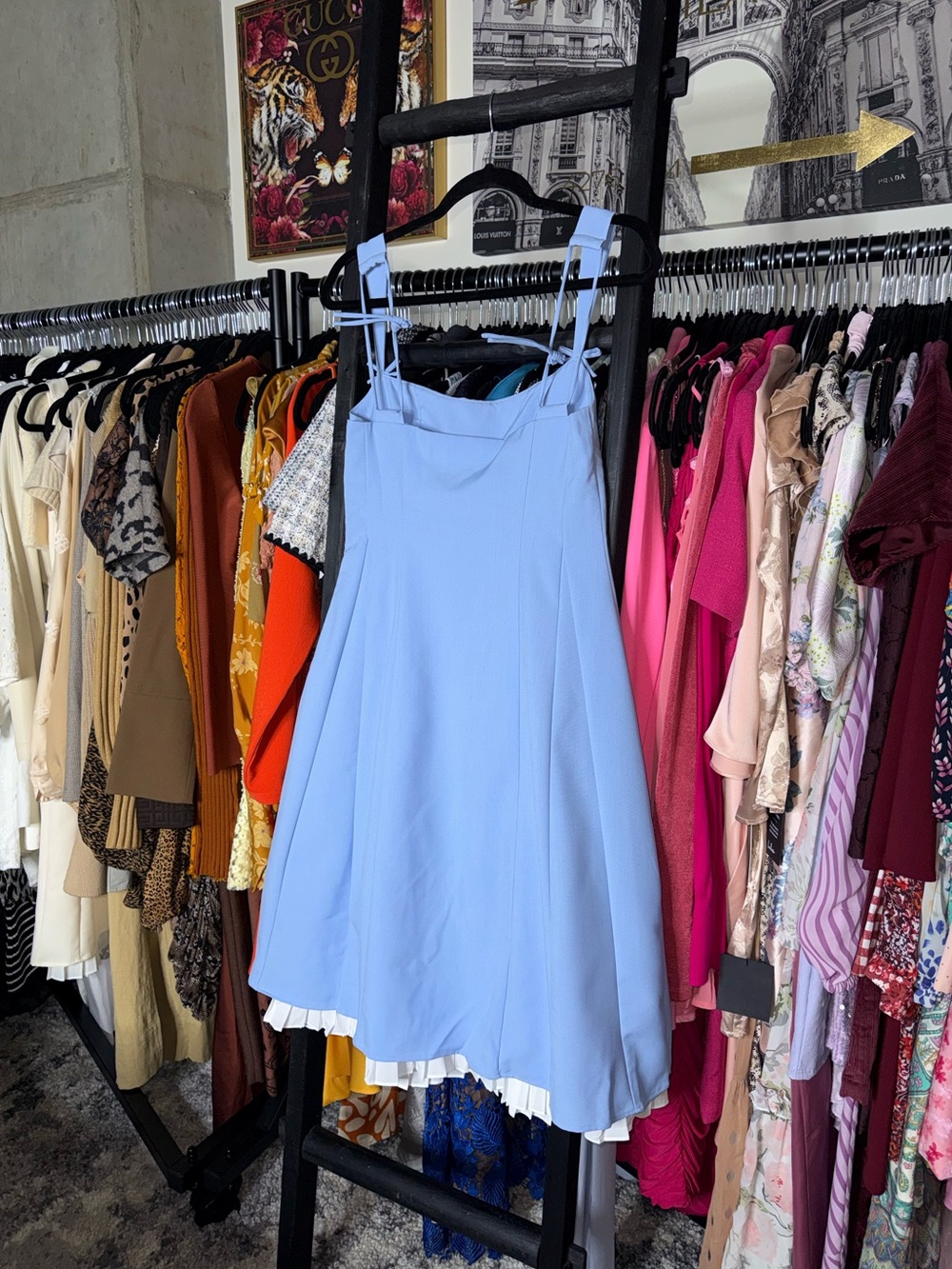 Oh Polly Isadora Blue Bow Detail Pleated A Line Midi Dress Womens 6 New NWT - Picture 7 of 9